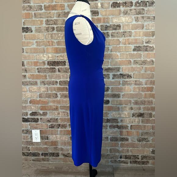 Lauren Ralph Lauren blue cocktail dress side ruched sleeveless rhinestone size 6 - Picture 4 of 12